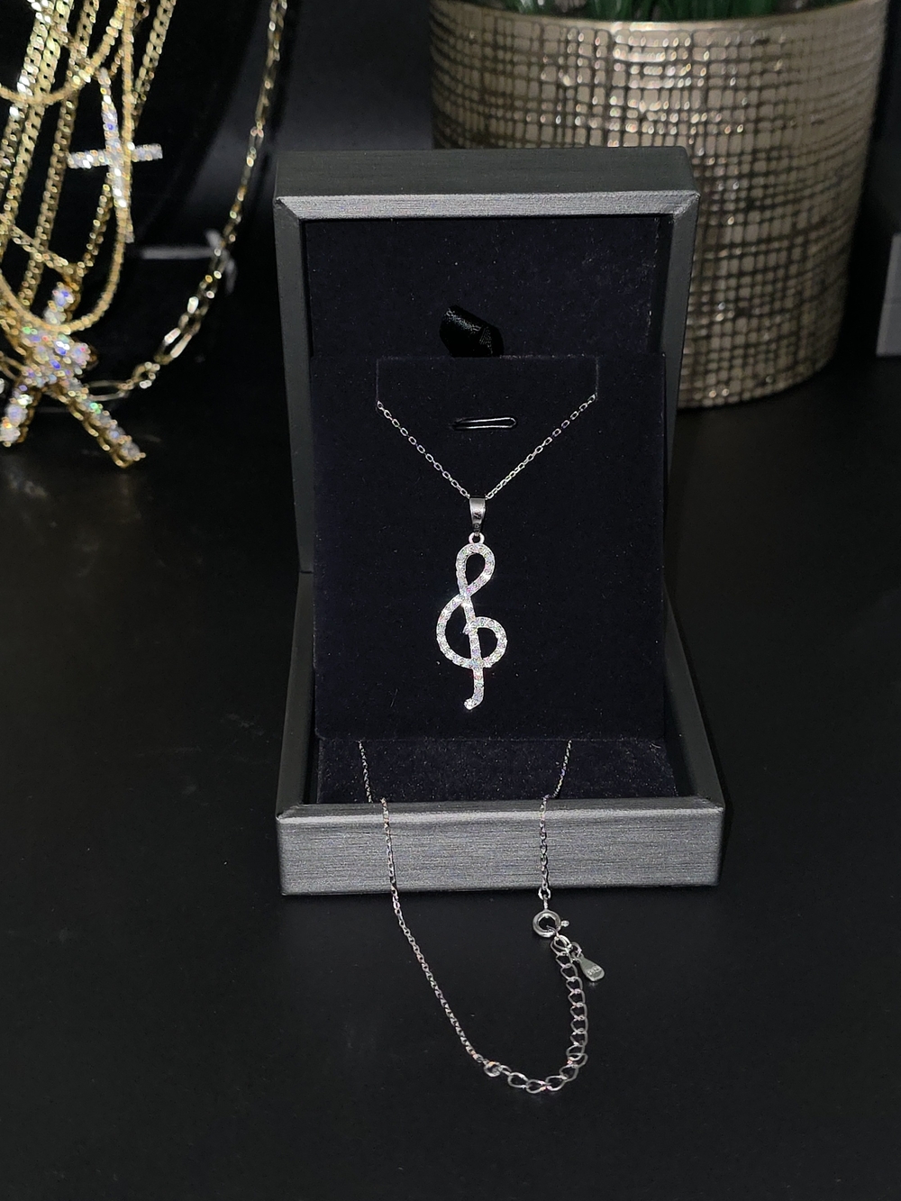 Moissanite Musical Note 🎵 Pendant Necklace – 16"+2" Extender. S925 SILVER.
